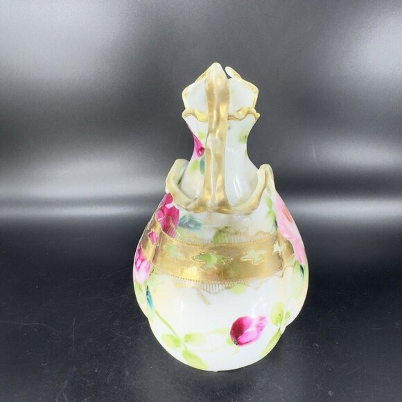 Antique Nippon Hand Painted Green Vase Pitcher Ewer Floral Gold Trim Porcelain - Picture 16 of 16